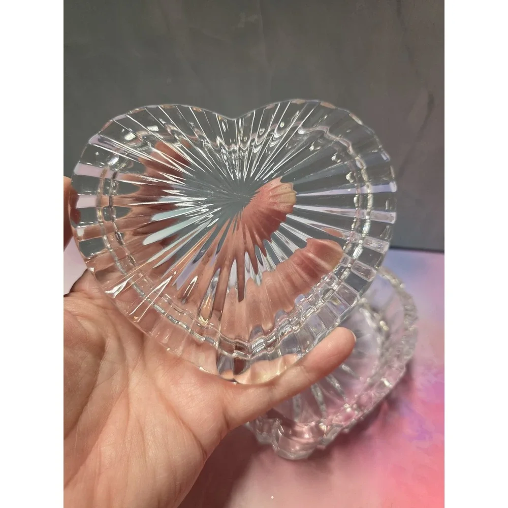 Crystal Glass Trinket Box Jewelry Decorative Jar Display Heart Shaped W/lid